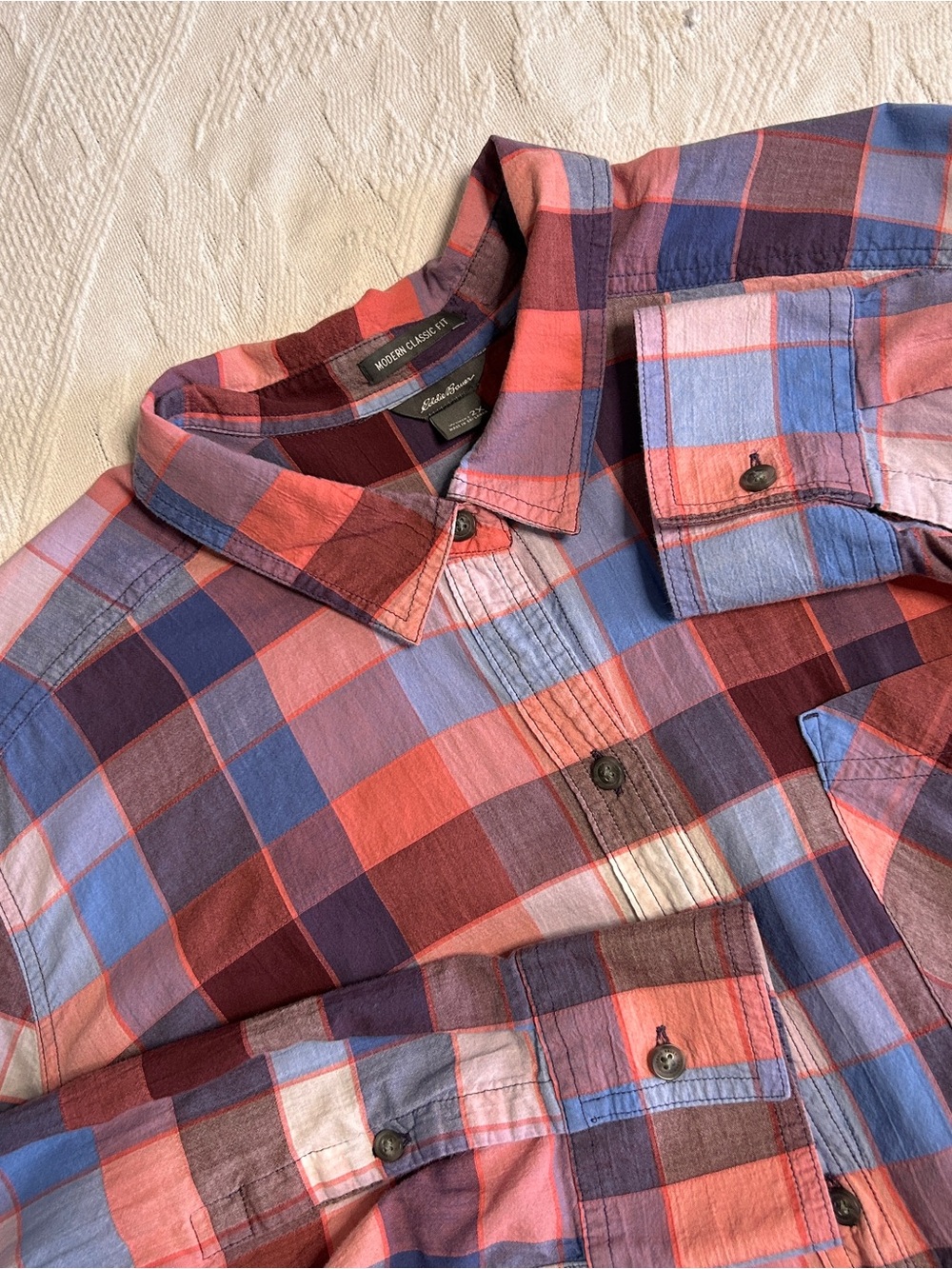 2 for $14 Eddie Bauer Plaid Button-Down Shirt Multi colours lightweight Cotton